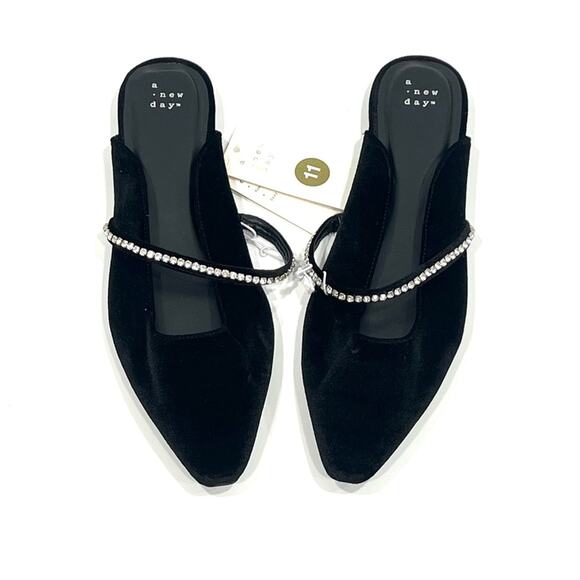 A New Day Velour Black slides Mules rhinestones NEW sz 11 TARGET - Picture 1 of 6